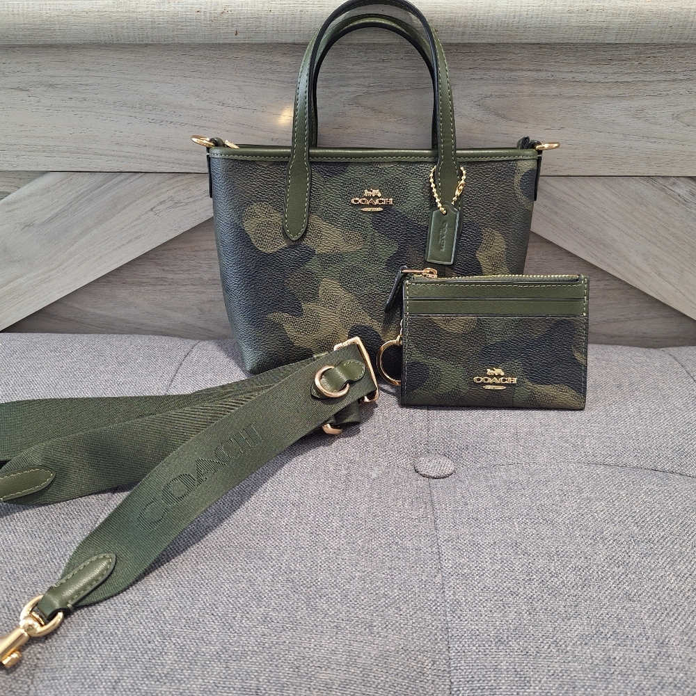 Coach CAMO Mini City Tote & Matching Skinny ID Case